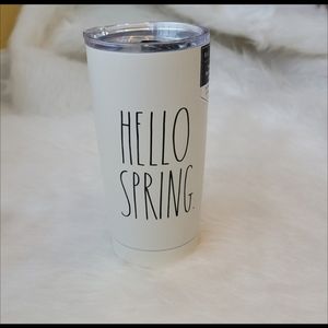 RAE DUNN NeW "Hello Spring" Ivory Black Cottage‎ Rustic Insulated Travel Tumbler